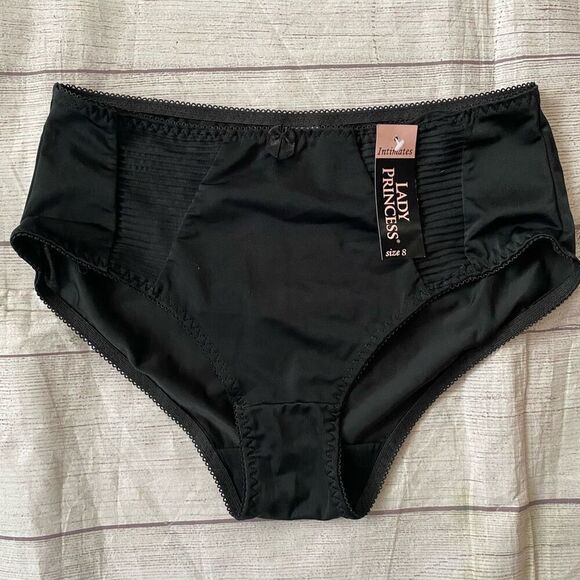 Lady Princess women 8 hi cut bikini satin brief w/semi sheer hips black - Picture 1 of 6